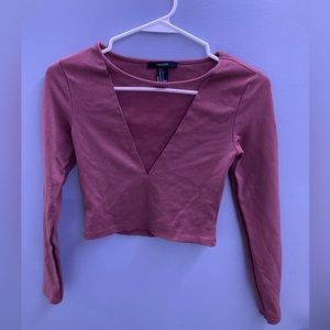 Forever 21 Long Sleeve Crop Top with Mesh V Neck